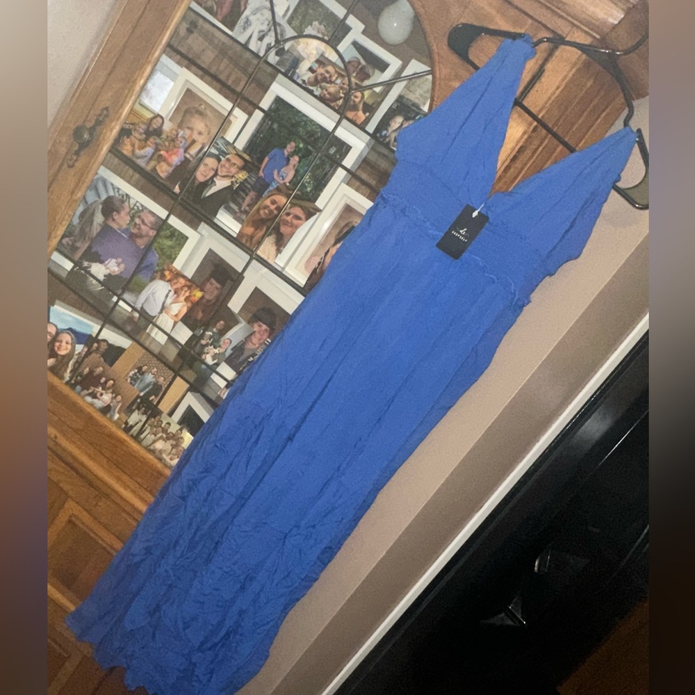 NEW NWT Elegant Blue Maxi Dress. XL. Tie Straps.
